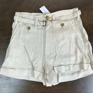 American Eagle High Waisted High Rise Belted Shorts Linen Front Tie Cuffed 2